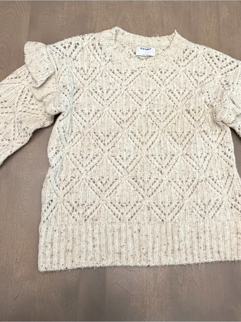 Old Navy Cream Pointelle Ruffle Sleeve Sweater Size Small
